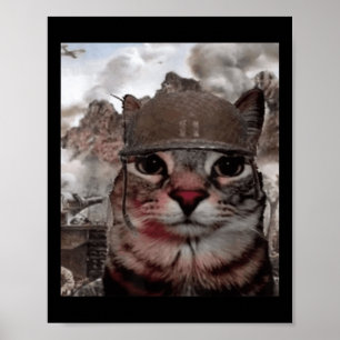 Duizend Yard Stare Funny Soldier Cat Meme In Bat Poster