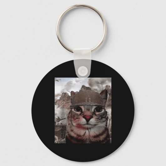 Duizend Yard Stare Funny Soldier Cat Meme In Bat Sleutelhanger (Voorkant)