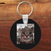 Duizend Yard Stare Funny Soldier Cat Meme In Bat Sleutelhanger (Voorkant)