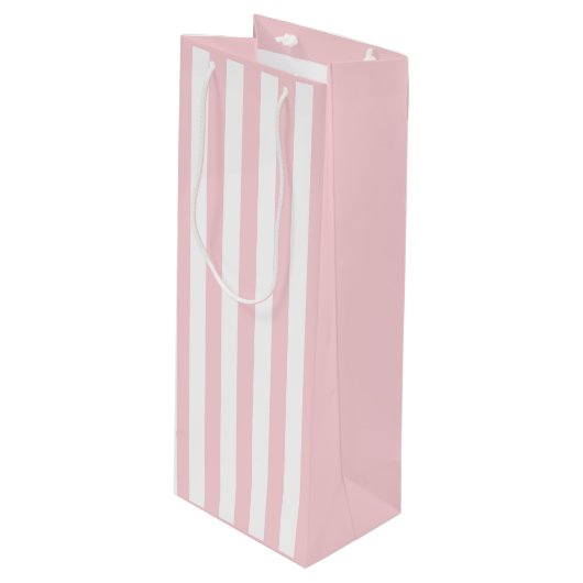 Duizendjarige roze en witte streep wijn cadeautas (Voorkant Gekanteld)