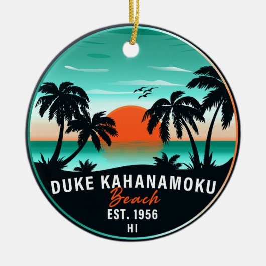 Duke Kahanamoku Beach Hawaï Retro Sunset Souvenir Keramisch Ornament (Voorkant)