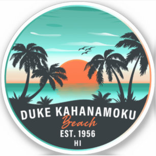 Duke Kahanamoku Beach Hawaï Retro Sunset Souvenir Sticker
