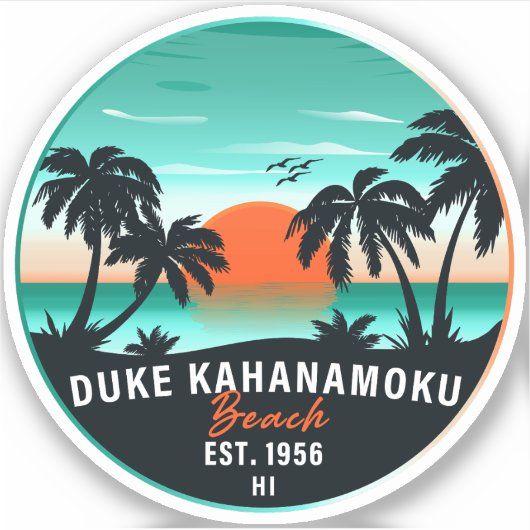 Duke Kahanamoku Beach Hawaï Retro Sunset Souvenir Sticker (Voorkant)