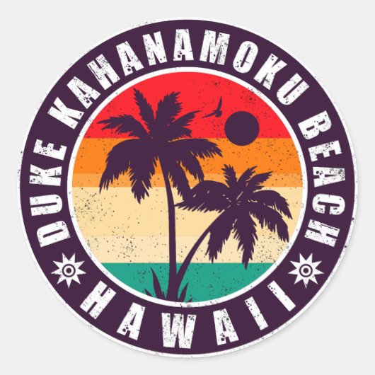 Duke Kahanamoku Beach Hawaii Retro 70-80-zomer Ronde Sticker (Voorkant)