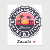 Duke Kahanamoku Beach Hawaii Retro Palm Trees 60s Sticker (Vel)