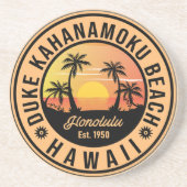 Duke Kahanamoku Beach Hawaii Retro Palm Trees 60s Zandsteen Onderzetter (Voorkant)