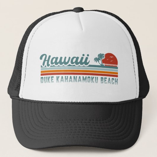 Duke Kahanamoku Beach Hi Retro Palm Trees 80 Trucker Pet (Voorkant)