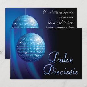 Dulce Dieciséis Disco Bal Azul Fiesta  Kaart