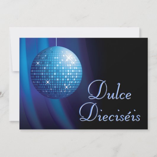 Dulce Dieciséis Disco Ball Azul Fiesta Kaart (Voorkant)