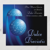 Dulce Dieciséis Disco Ball Azul Fiesta Kaart (Voorkant / Achterkant)