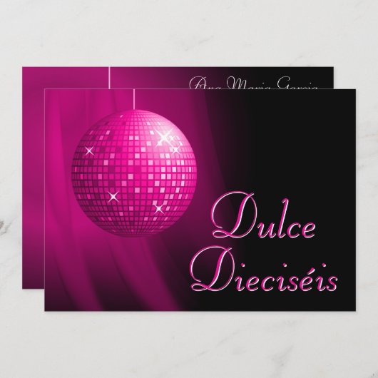 Dulce Dieciséis Disco Ball Rosa Fiesta  Kaart (Voorkant / Achterkant)