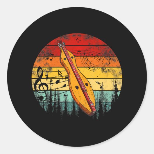 Dulcimer Lovers Gitaar Retro Dulcimer Grappig Ronde Sticker (Voorkant)