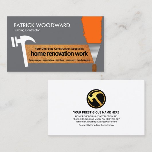 Dull Grey Wall Bright Paint Handyman Tools Visitekaartje (Voorkant / Achterkant)