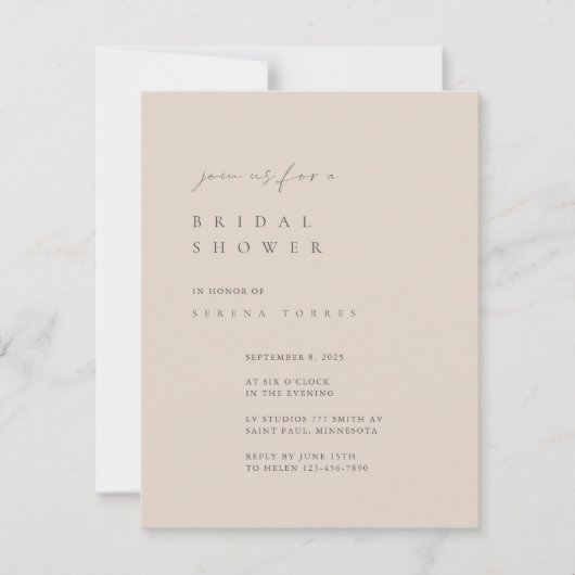 Dull Pink Minimalist Bridal Shower Kaart (Voorkant)