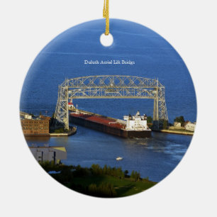 Duluth Aerial Lift Bridge & Boat dubbelzijdig Keramisch Ornament