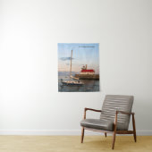 Duluth Harbour North Pier Light & Boat tapestry Wandkleed (In situ)