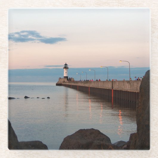 Duluth Harbour North Pier Light glass onderzetter Glazen Onderzetter (Voorkant)