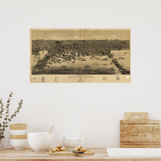 Duluth Minnesota 1887 Antiek Panorama Poster (Keuken)