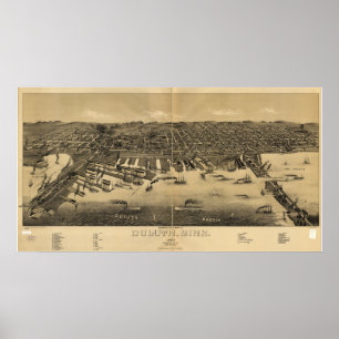 Duluth Minnesota 1887 Antiek Panorama Poster