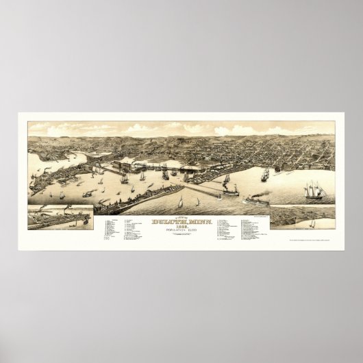 Duluth, MN Panoramic Map - 1883 Poster (Voorkant)