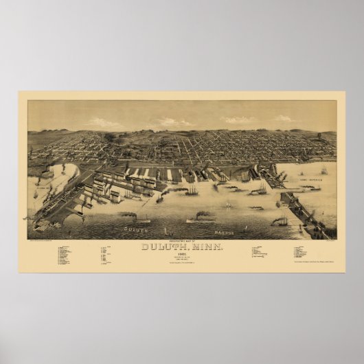 Duluth, MN Panoramic Map - 1887 Poster (Voorkant)
