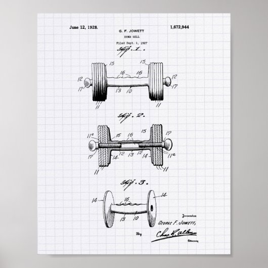 Dumbbell 1928 Patent Art - Lined Peper Poster (Voorkant)