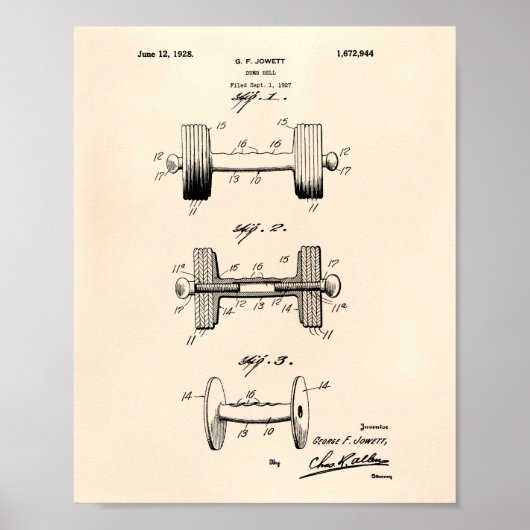 Dumbbell 1928 Patent Art - Old Peper Poster (Voorkant)