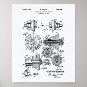 Dumbbell 1953 Patent Art-witboek Poster