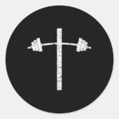 Dumbbell Barbell Cross Christelijke Gym Workout Li Ronde Sticker (Voorkant)
