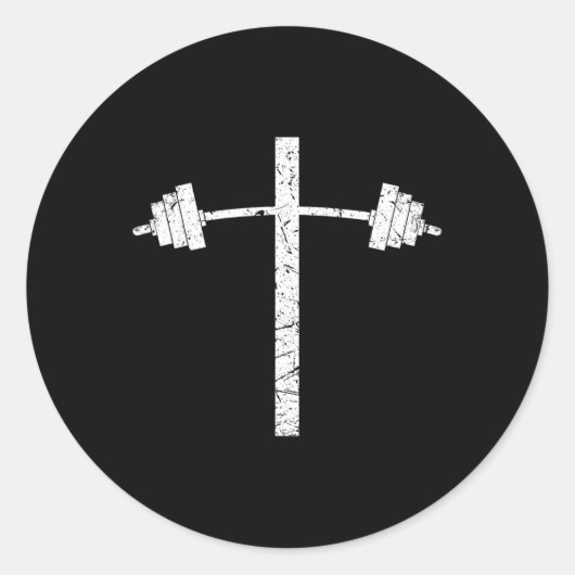 Dumbbell Barbell Cross Christelijke Gym Workout Li Ronde Sticker (Voorkant)