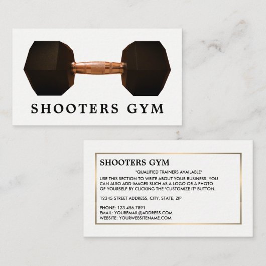 Dumbbell Gewicht, Persoonlijke trainer, Gym Instru Visitekaartje (Voorkant / Achterkant)