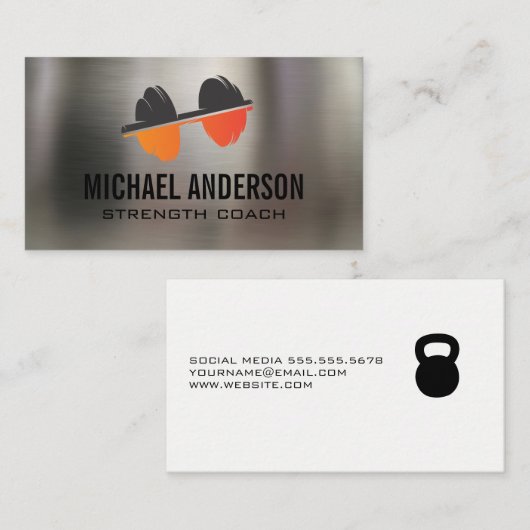 Dumbbell Logo | geschiktheid | Metalen achtergrond Visitekaartje (Voorkant / Achterkant)