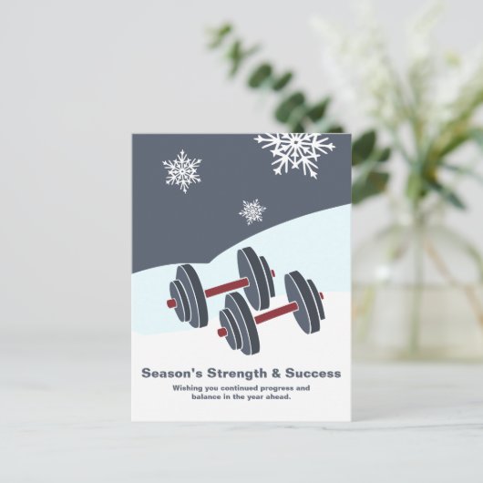Dumbbell Season's Strength & Success Grey White Briefkaart (Staand voorkant)