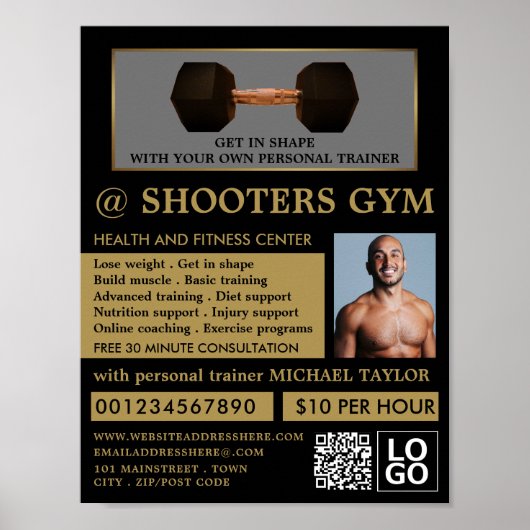Dumbbell Weight, Personal trainer, Gym Adverteren Poster (Voorkant)
