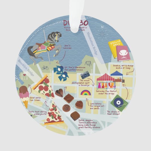 Dumbo Brooklyn New York Map tweezijdig Ornament (voorkant)