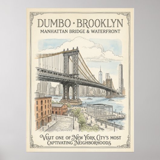 Dumbo Waterfront Schets Brooklyn Poster (Voorkant)