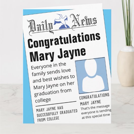 Dummy Newspapier Headlines Afstuderen Kaart (Voorkant)