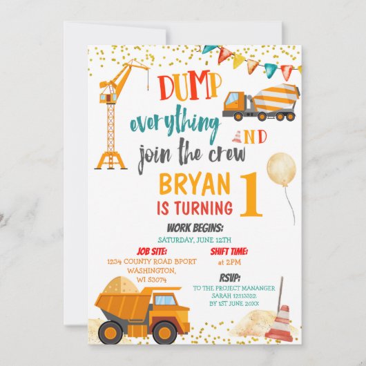 Dump alles bij de bemanningsverjaardag kaart (Voorkant)