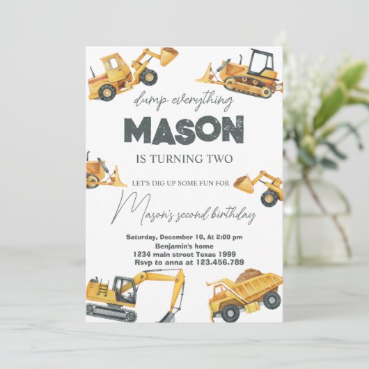 Dump alles bouw verjaardag kaart (Staand voorkant)