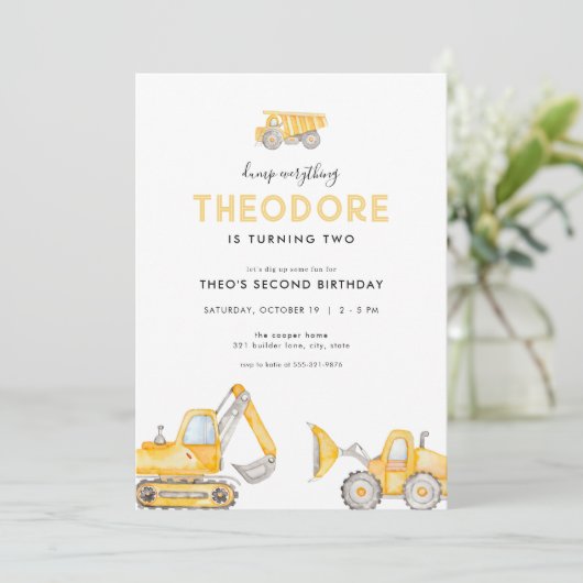 Dump Alles Bouw Verjaardag Uitnodigingen (Staand voorkant)