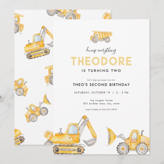 Dump Alles Bouw Verjaardag Uitnodigingen (Voorkant / Achterkant)