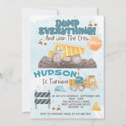 Dump Alles Construction Birthday Invision Kaart (Voorkant)