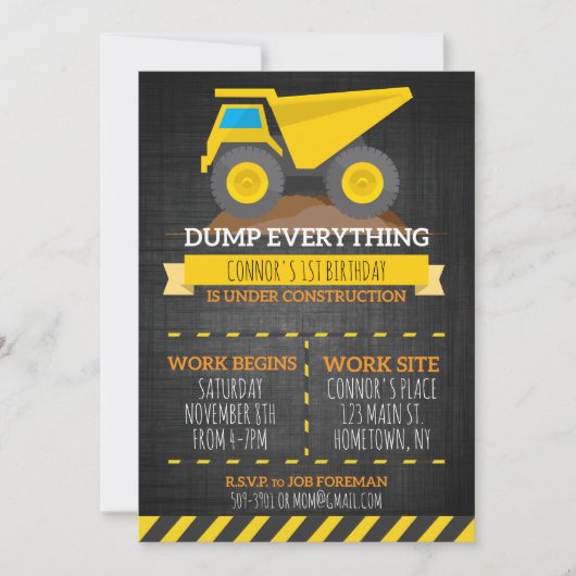 Dump Alles Construction Birthday Invision Kaart (Voorkant)