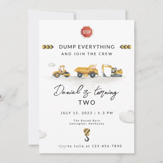 Dump Alles Construction Birthday Invision Kaart (Voorkant)