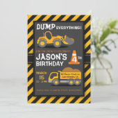 Dump Alles Dump Truck Birthday Party nodigt uit Kaart (Staand voorkant)