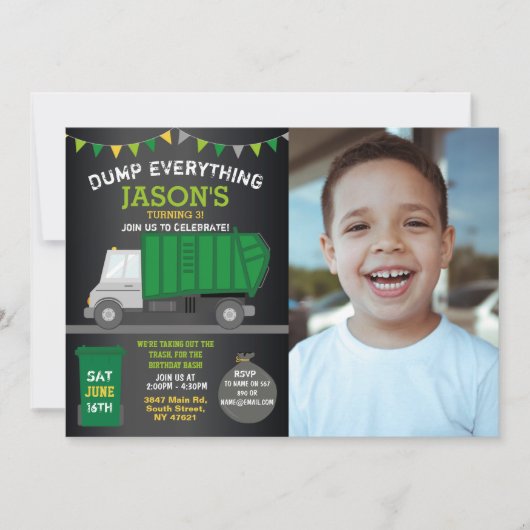 Dump Alles Fun Rubbish Truck Birthday Foto Kaart (Voorkant)