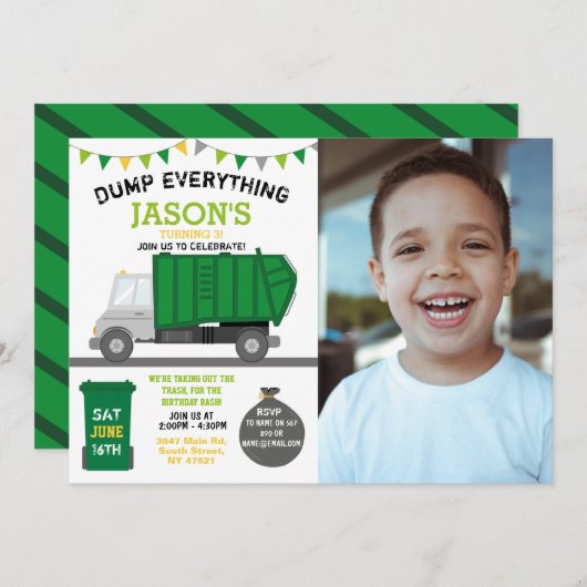 Dump Alles Fun Rubbish Truck Birthday Foto Kaart (Voorkant / Achterkant)