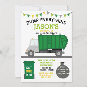 Dump Alles Fun Rubbish Truck Birthday Invitat Kaart