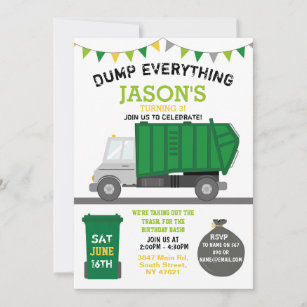 Dump Alles Fun Rubbish Truck Birthday Invitat Kaart