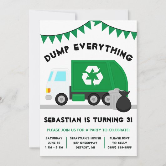 Dump alles! Vuilnis, Recycling Vrachtwagen Verjaar Kaart (Voorkant)